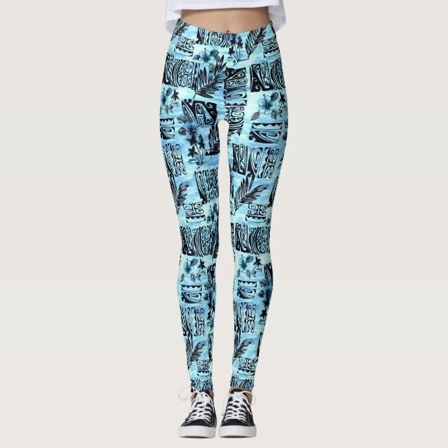 Blue Hawaiian Print Aloha Spirit Leggings (Vorderseite)