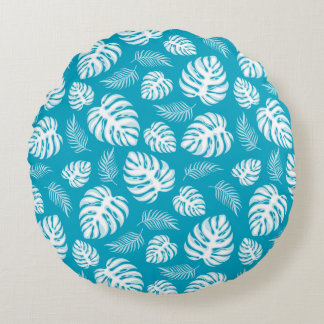 Blue Hawaiian Print Rundes Kissen