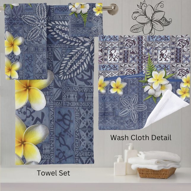 Blue Hawaiian Tapa and Plumeria Towel Set (Von Creator hochgeladen)