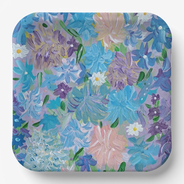 Blue Haze Floral 9" Square Paper Teller (Vorderseite)