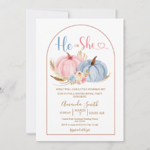 Blue He or She Boho Pink Pumpkin Gender Reveal Einladung