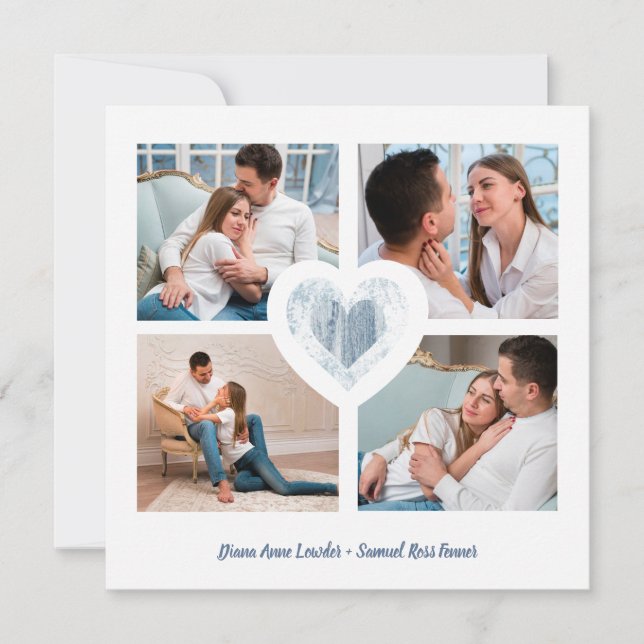 Blue Heart 4 Fotos Verlobung Sitzungsperiode Save The Date (Vorderseite)