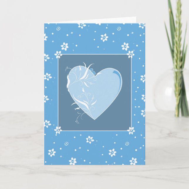 Blue Heart and Blume Card Dankeskarte (Vorderseite)