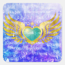Blue Heart Angel Wings mit DANK YOU 31 languages