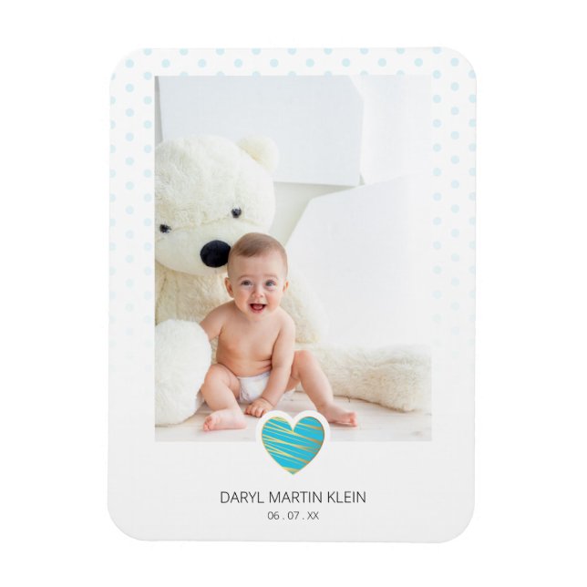 Blue Heart Baby Keepsake Polka Dots Photo Magnet (Vertikal)