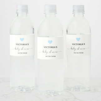 Blue Heart Baby Shower Party Wasserflaschenetikett