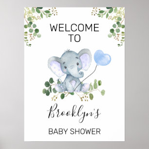 Blue Heart Balloon Elephant Baby Dusche Willkommen Poster