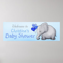 Blue Heart Balloons Elephant Boy Baby Dusche Poster