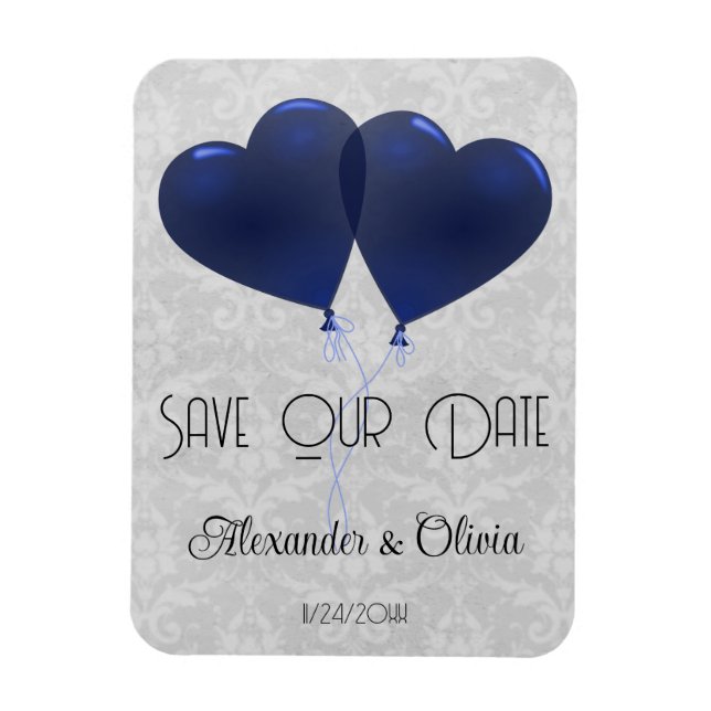 Blue Heart Balloons speichern das Date Magnet (Vertikal)