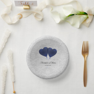 Blue Heart Balloons Wedding Paper Bowls Pappteller