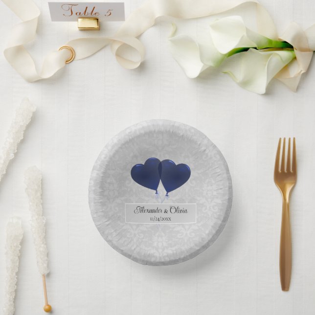 Blue Heart Balloons Wedding Paper Bowls Pappteller (Hochzeit)