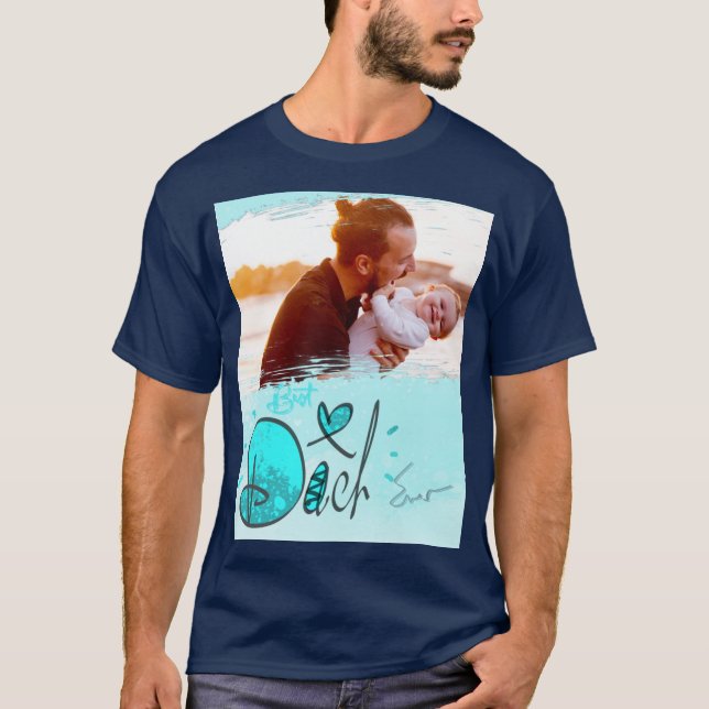 Blue Heart Bester Vater je Frame Abstraktes Foto T-Shirt (Vorderseite)