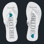 Blue Heart Bride Flip Flops<br><div class="desc">Spaß,  maßgeschneiderte Hochzeitskippen</div>