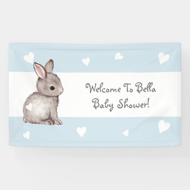 Blue Heart Bunny Baby Showbanner Banner (Horizontal)