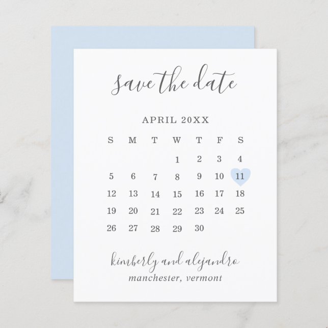 Blue Heart Calender Budget Hochzeit speichern das  (Vorne/Hinten)