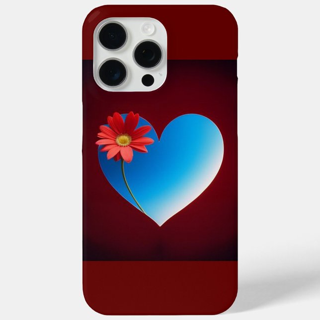 Blue Heart Case-Mate iPhone Hülle (A digital art image shows a blue heart shape with a red flower on a dark red background. )