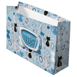 Blue Heart Cats Birthday Große Geschenktüte