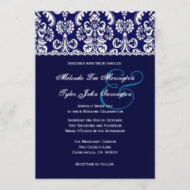 Blue Heart Damask mit Lace Wedding A04 Einladung