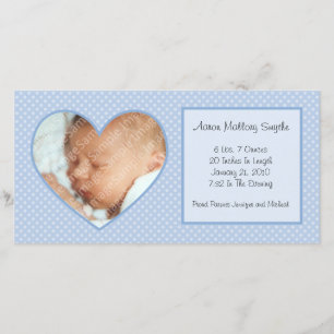 Blue Heart Dots New Baby Foto Card Ankündigung
