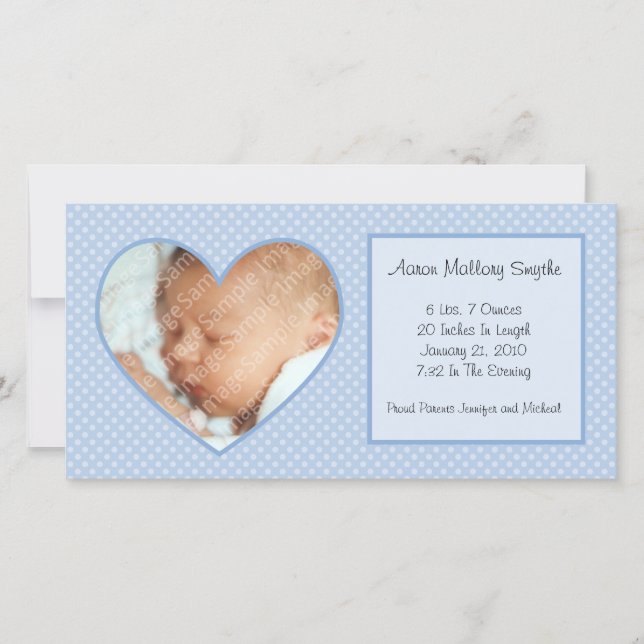 Blue Heart Dots New Baby Foto Card Ankündigung (Vorderseite)