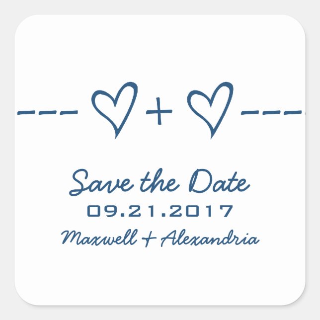 Blue Heart Equation Save the Date Stickers (Vorderseite)