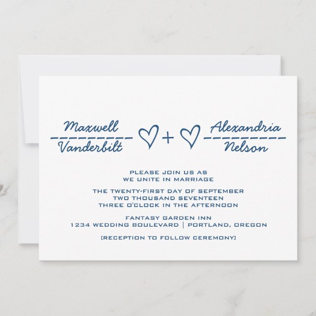 Blue Heart Equation Wedding Invite Einladung (Vorderseite)