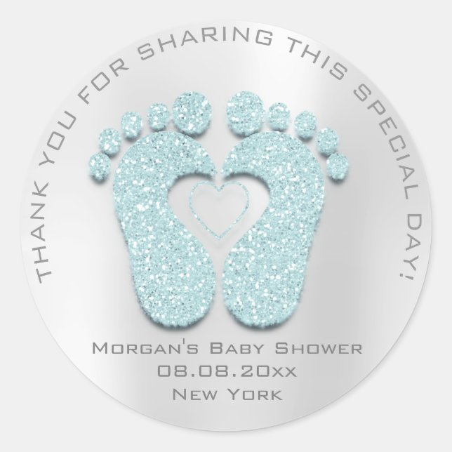 Blue Heart Feet Baby Dusche Gefallen Geschenk Dank Runder Aufkleber (Vorderseite)