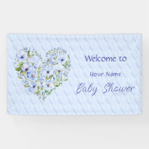 Blue Heart Floral Baby Duschbanner