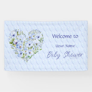 Blue Heart Floral Baby Duschbanner Banner