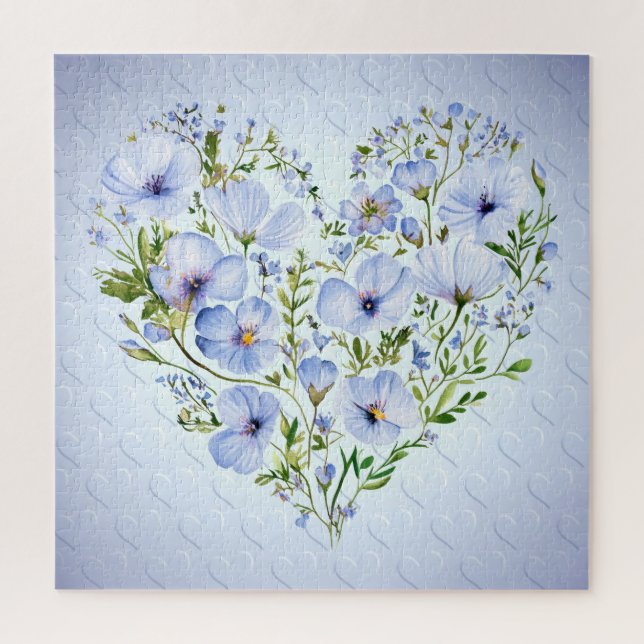 Blue Heart Floral Jigsaw Puzzle (Vertikal)