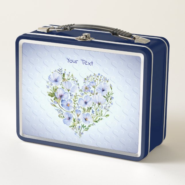 Blue Heart Floral Metal Lunch Box (Vorderseite)