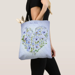 Blue Heart Floral Tote Bag