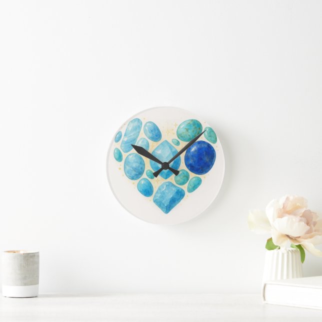 Blue Heart Gemstone Wall Clock – Elegant Spiritual Runde Wanduhr (Zuhause)