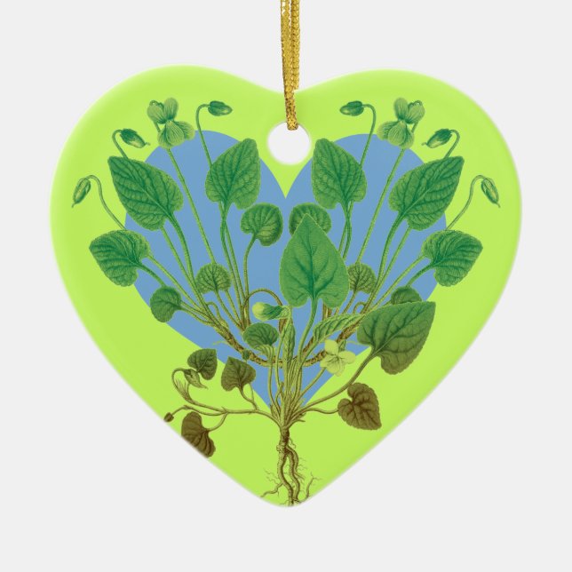 Blue Heart Green Blätter Keramikornament (Vorne)
