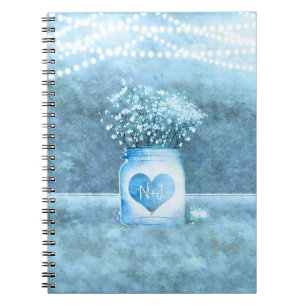 Blue Heart Mason Jar & Gipskraut Rustikal Notizblock