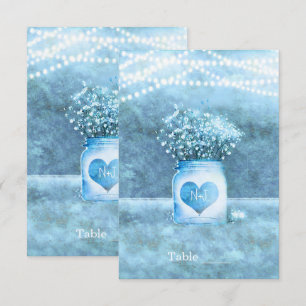 Blue Heart Mason Jar & Gipskraut Tischnummer
