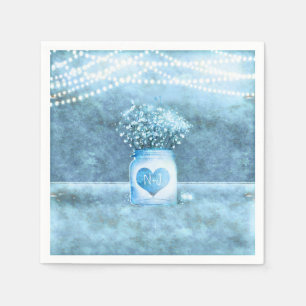 Blue Heart Mason Jar & Gipskraut Wedding Serviette