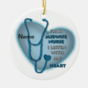 Blue Heart Midfrau Nurse Keramik Ornament