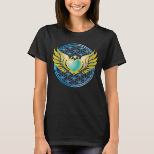 Blue Heart mit Goldenen Engel Wings auf Blume des  T-Shirt