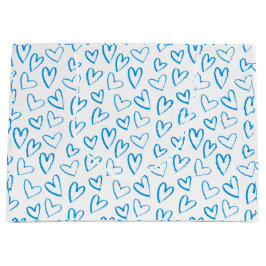 Blue Heart Pattern Large Gift Bag Große Geschenktüte