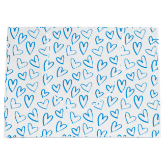 Blue Heart Pattern Large Gift Bag Große Geschenktüte