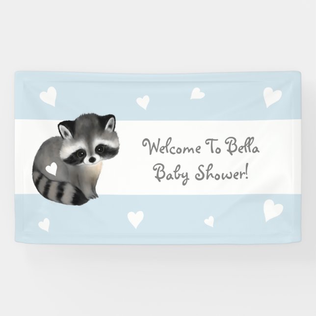 Blue Heart Raccoon Baby Showbanner Banner (Horizontal)