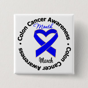 Blue Heart Ribbon - Colon Cancer Awareness Month Button
