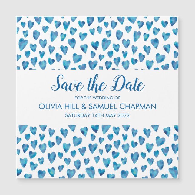 Blue Heart Save the Date Magnet (Vorderseite)