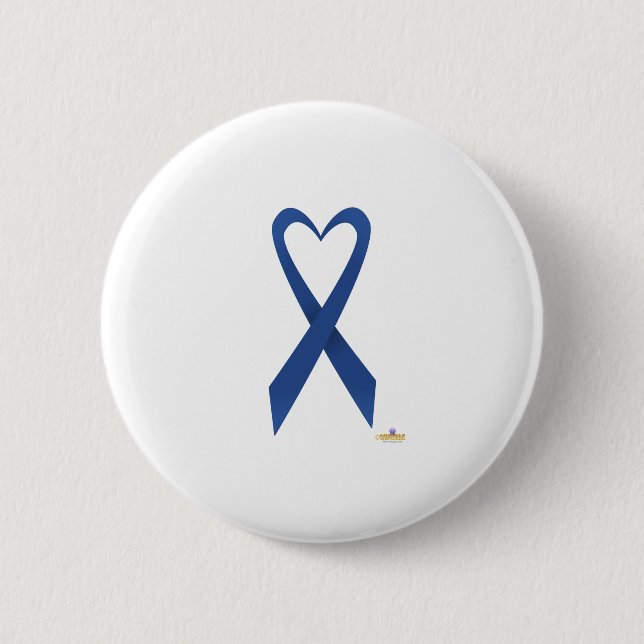 Blue Heart Shaped Awareness Ribbon Button (Vorderseite)