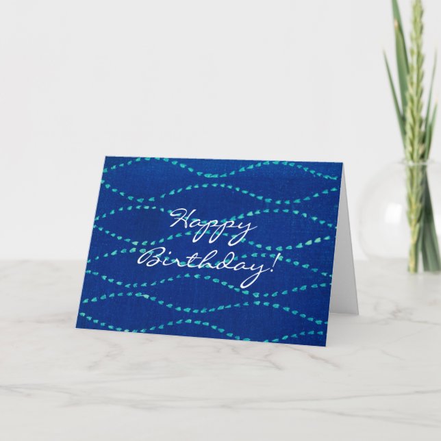 Blue Heart Strip Simple Birthday Card Karte (Vorderseite)