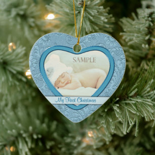 Blue Heart Swirl Baby First Christmas Keramik Ornament