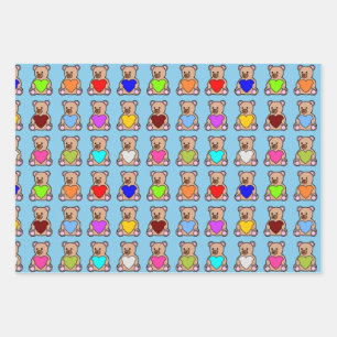 Blue Heart Teddy Bears Geschenkpapier Set