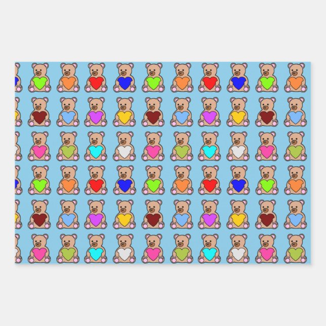 Blue Heart Teddy Bears Geschenkpapier Set (Vorderseite)