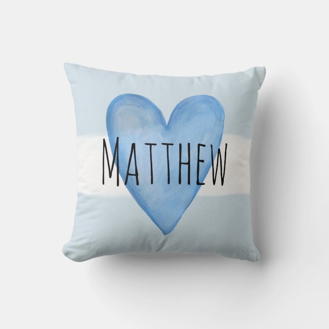 Blue Heart Typografie Baby Liebe mit Name Kinderzi Kissen (Vorderseite)